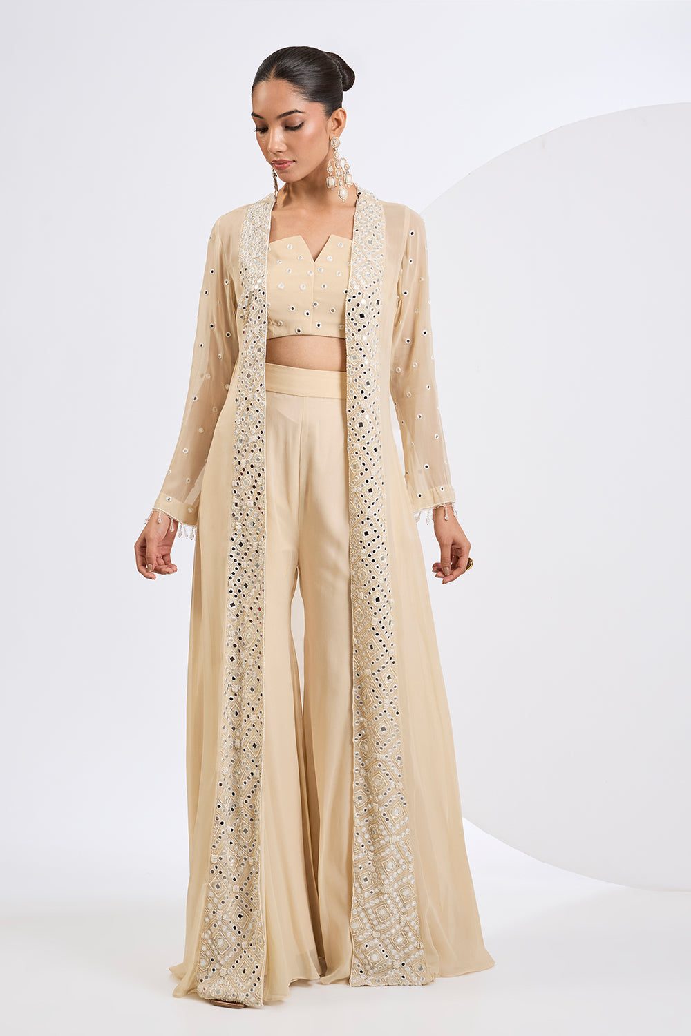 Heavily Embroidered Cape Jacket Set - Main Image