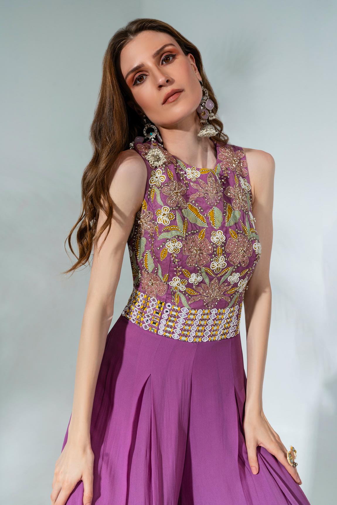 Lilac Georgette Cutdana Embellished Bodice Jumpsuit