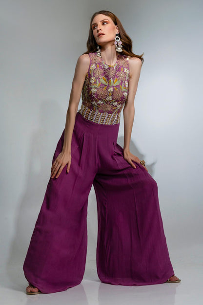 Lilac Georgette Cutdana Embellished Bodice Jumpsuit