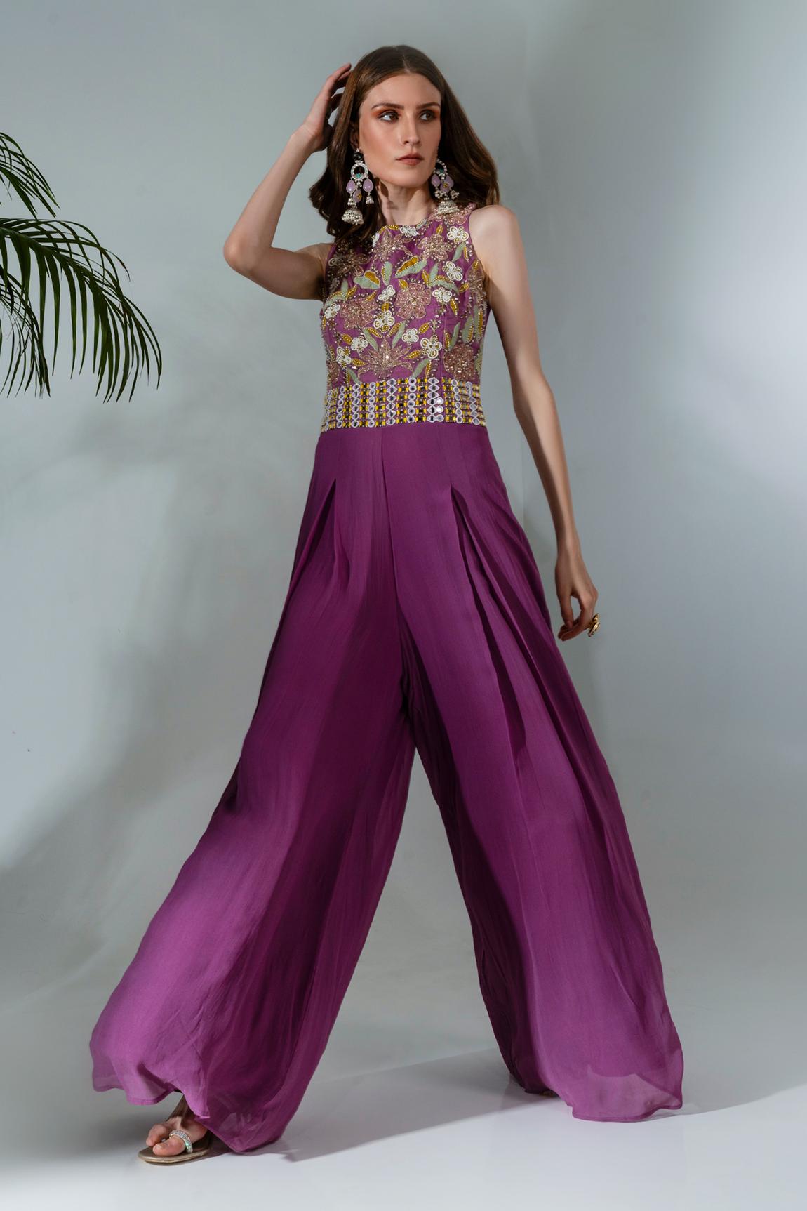 Lilac Georgette Cutdana Embellished Bodice Jumpsuit