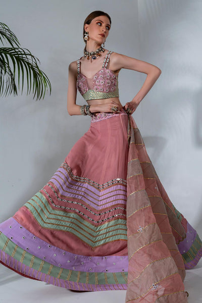 Pink Gota Work Panelled Lehenga Set