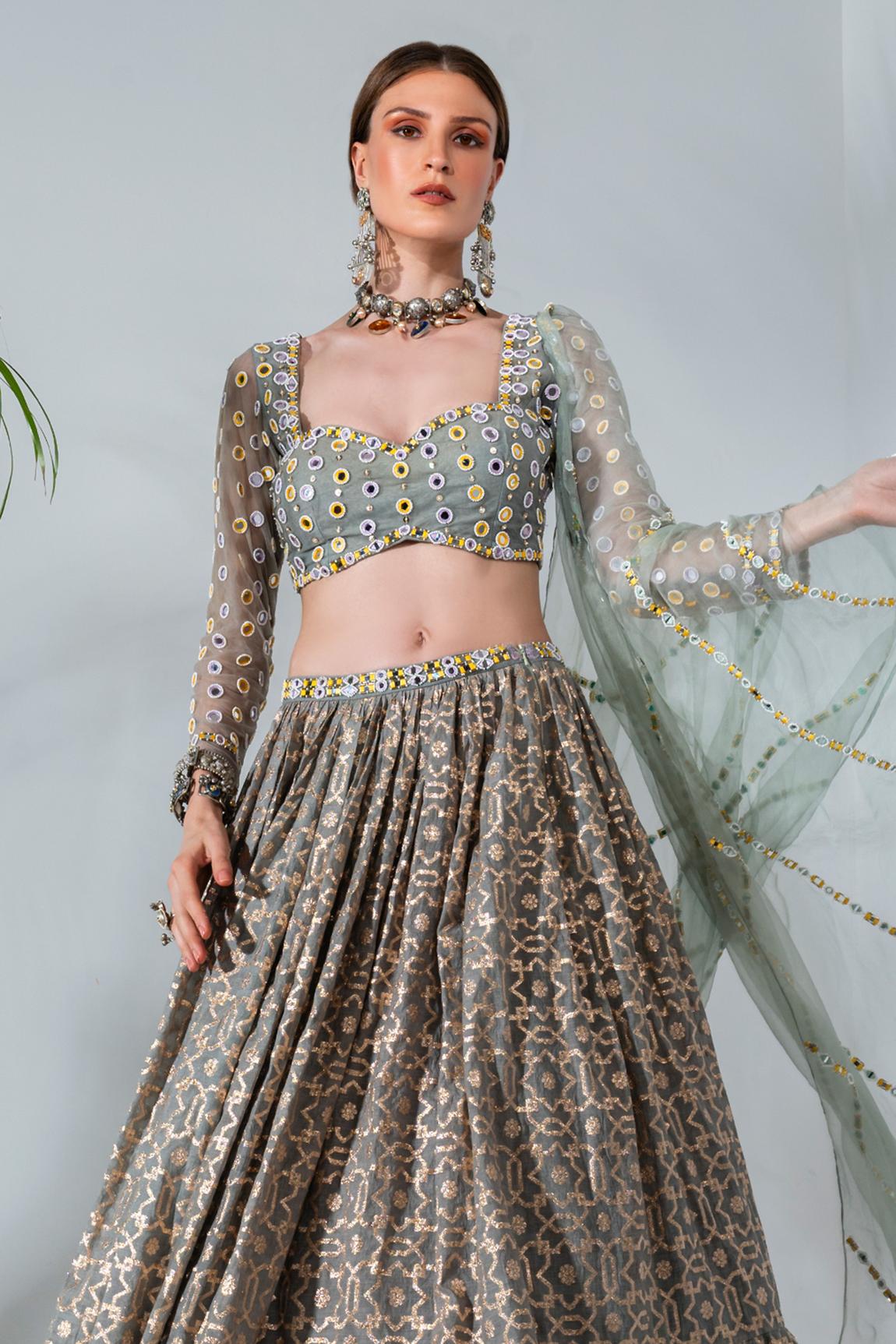 Blue and Silver-toned Embellished Semi-stitched Lehenga & Unstitched Blouse  With Dupatta - Etsy