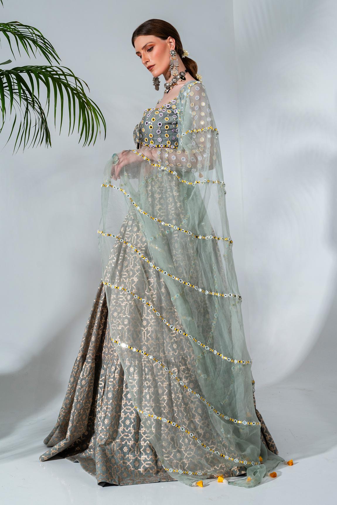 Stunning Grey Banarasi Chanderi Silk Lehenga Set – Luxurion World