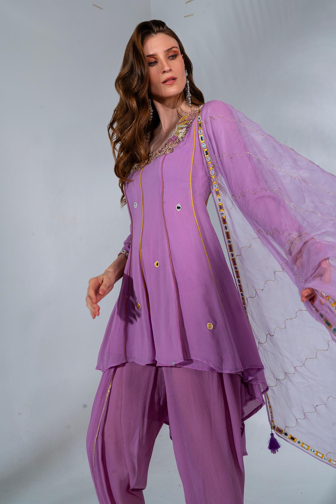 Lilac short anarkali set