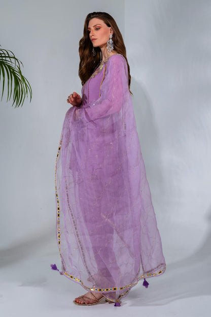 Lilac short anarkali set