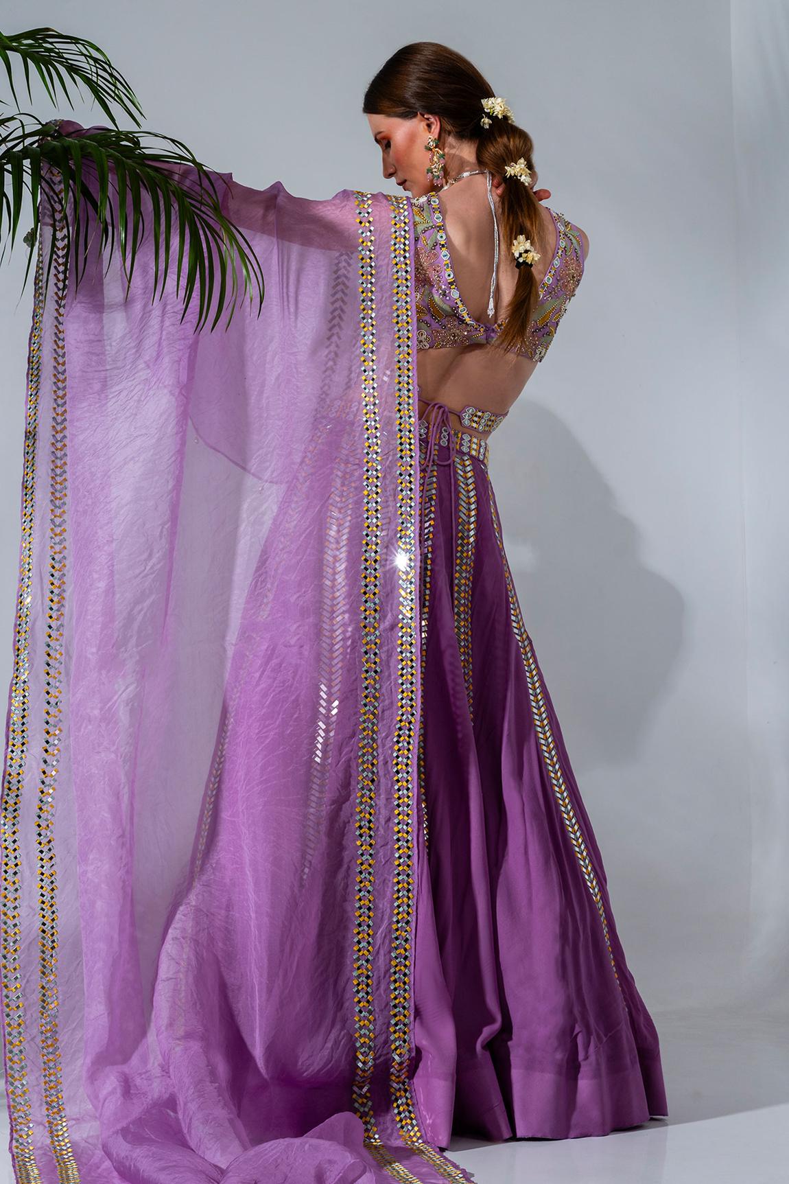 Lilac panelled lehenga with mirror and thread embroidery (NA)