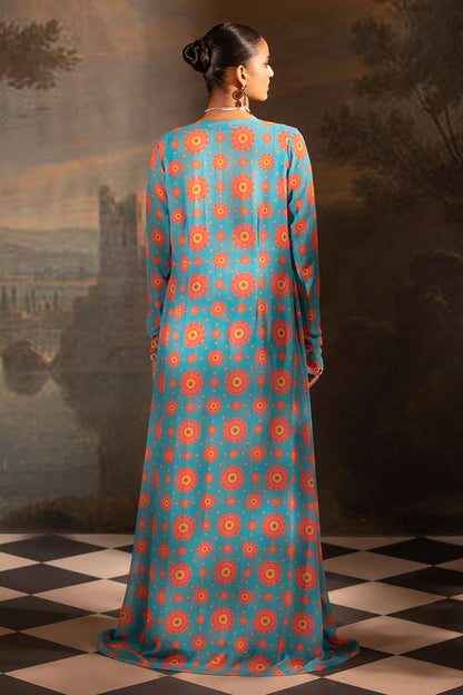 Blue Georgette Blossom Print Jacket Sharara Set (NA)