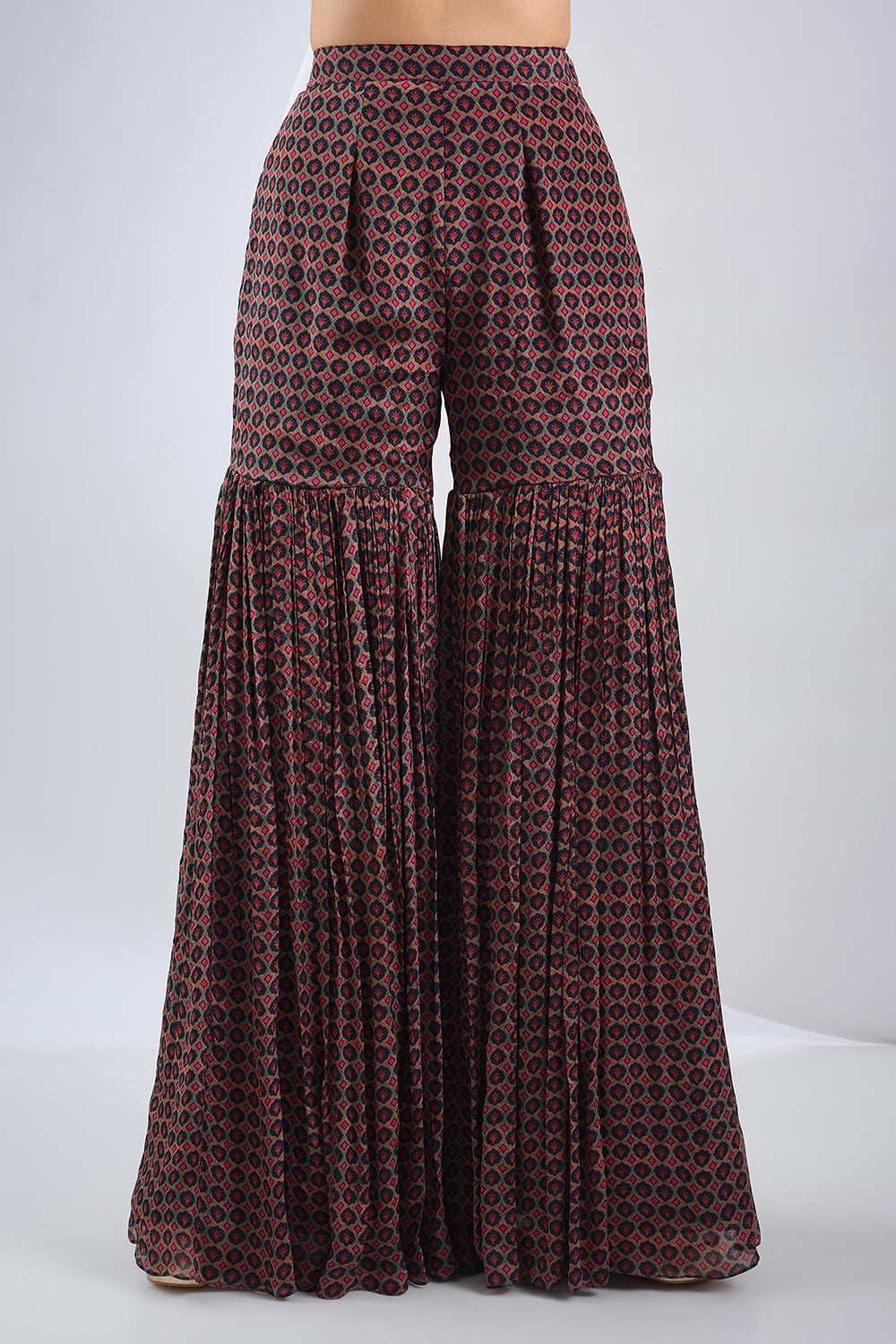 Black chinon silkanarkali sharara set