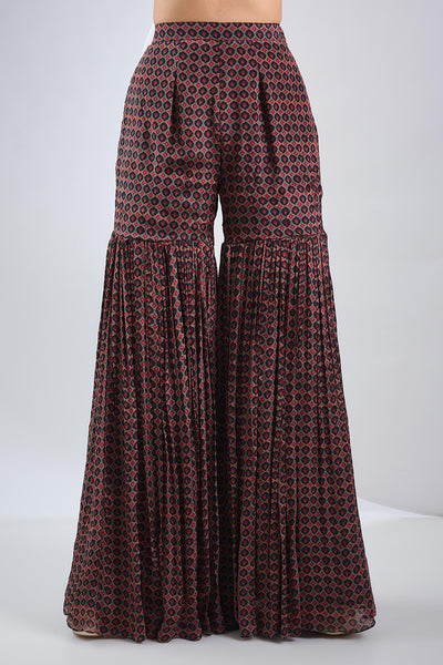 Black chinon silkanarkali sharara set