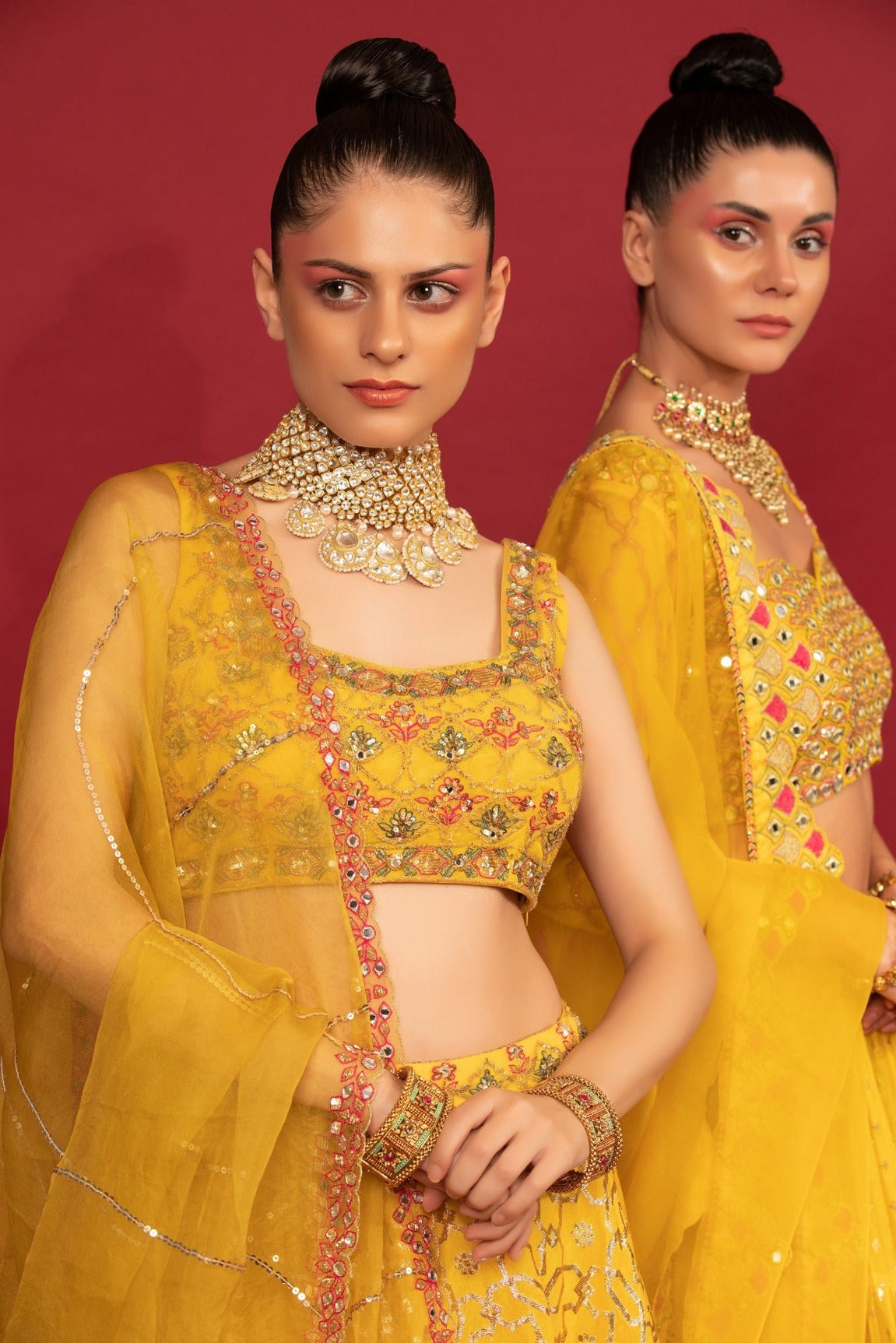 Yellow Banarasi Chanderi Lehenga Set