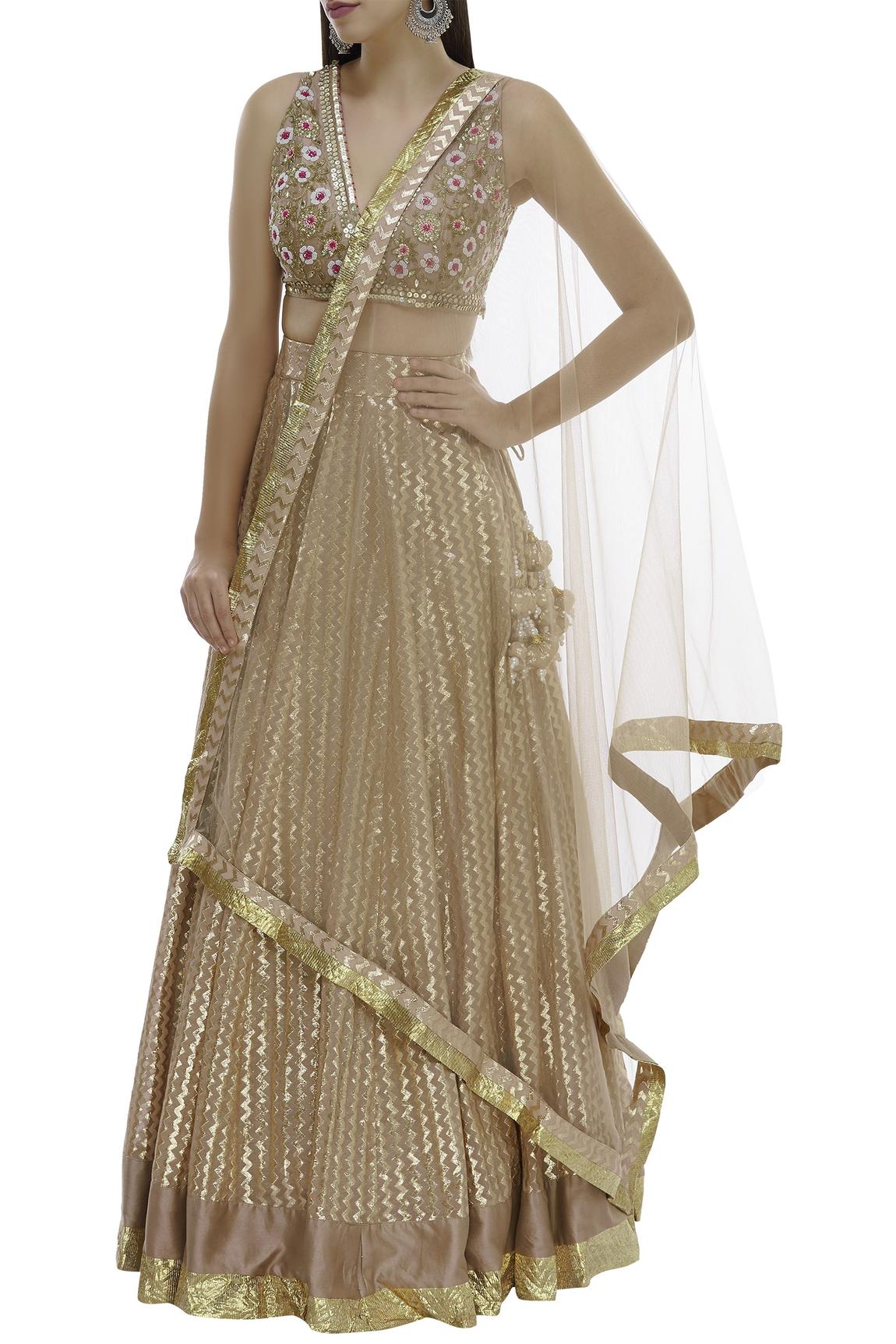 Beige Chanderi Lehenga Set