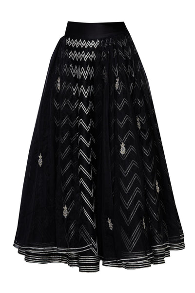 Black Chanderi Embroidered Lehenga Set