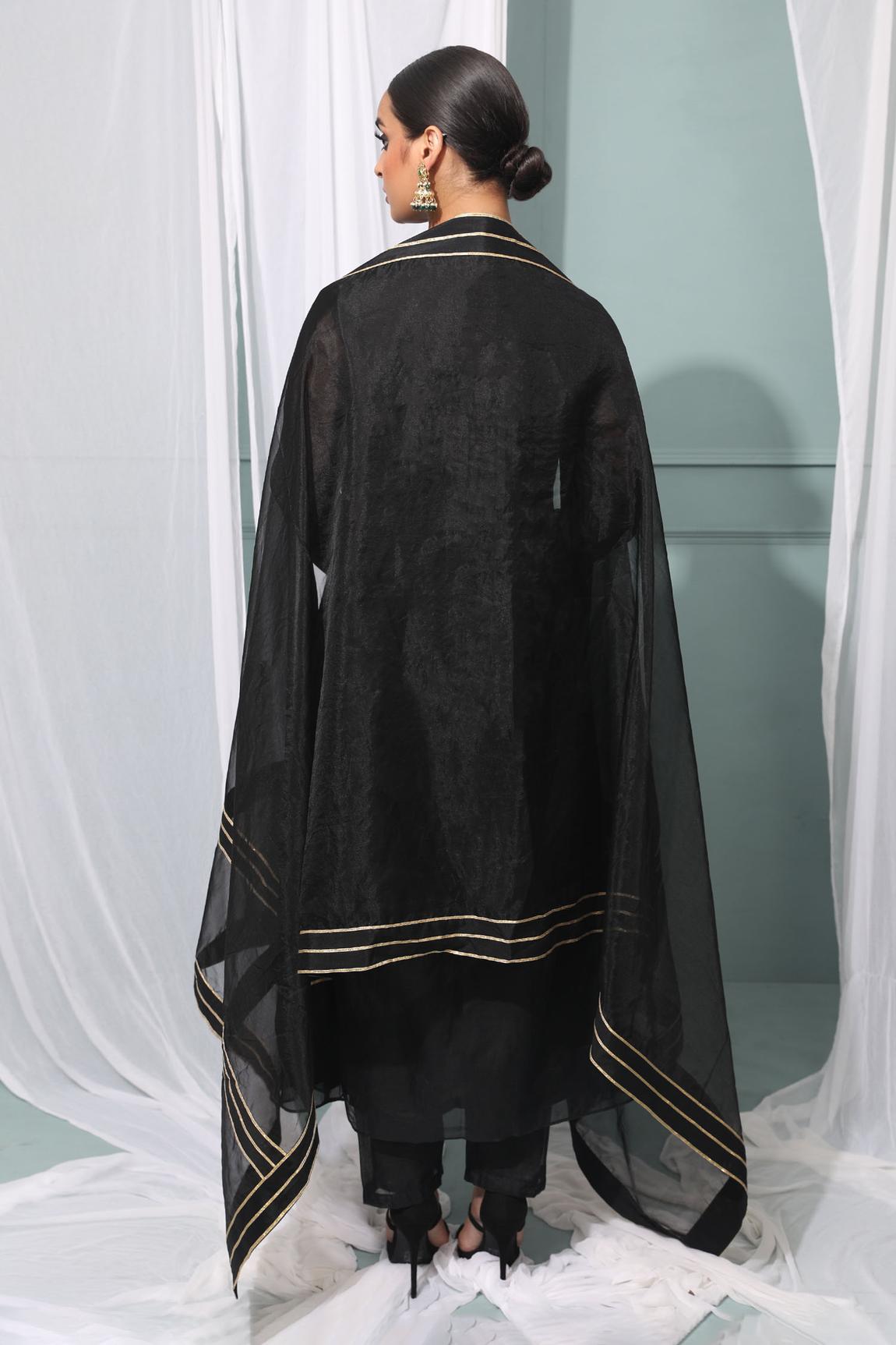 Black Chanderi Silk Anarkali Set