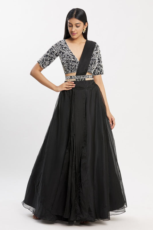 Black Organza Lehenga Set