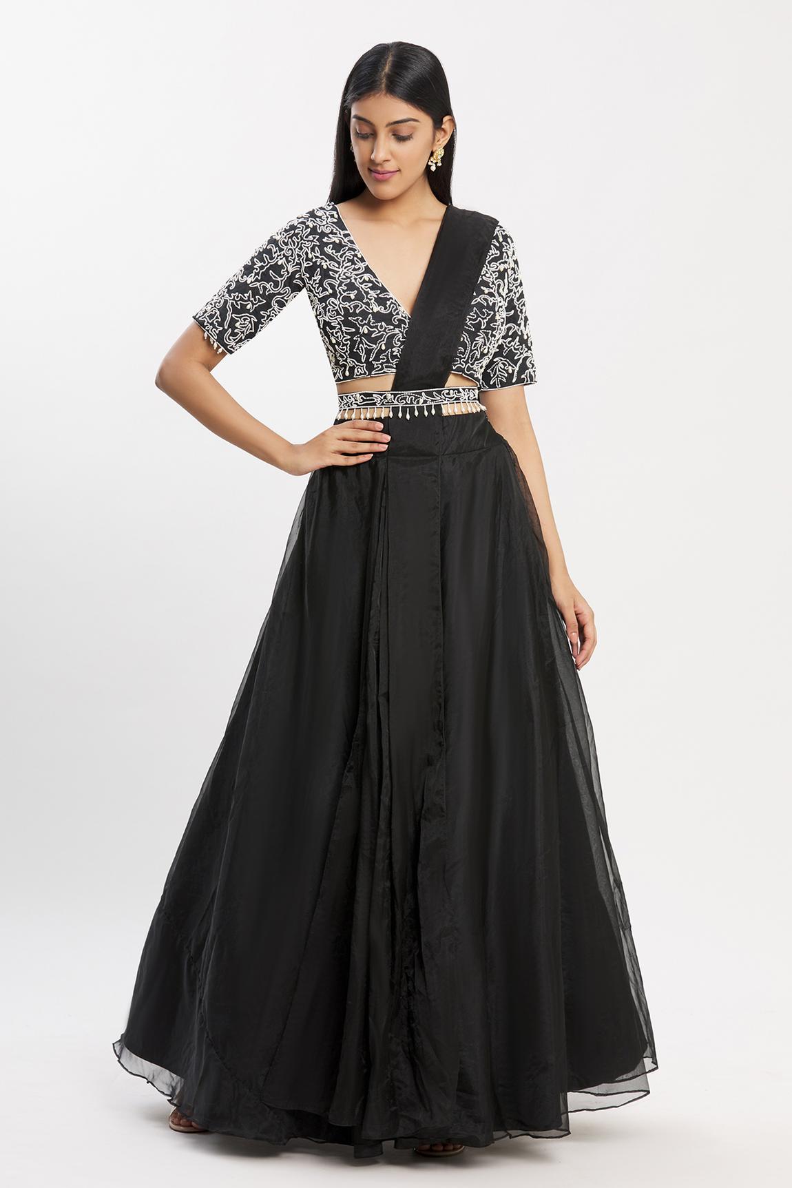 Black Organza Lehenga Set