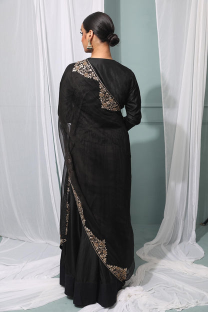 Black Silk Anarkali With Dupatta