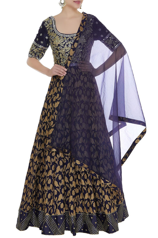 Blue Embroidered Anarkali Kurta With Dupatta