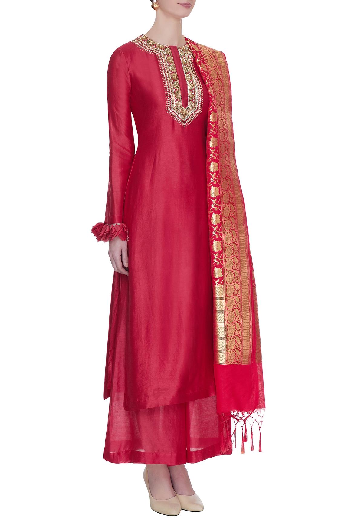 Chanderi Silk Embroidered Kurta Set