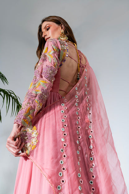 Pink Georgette Embroidered Anarkali Set