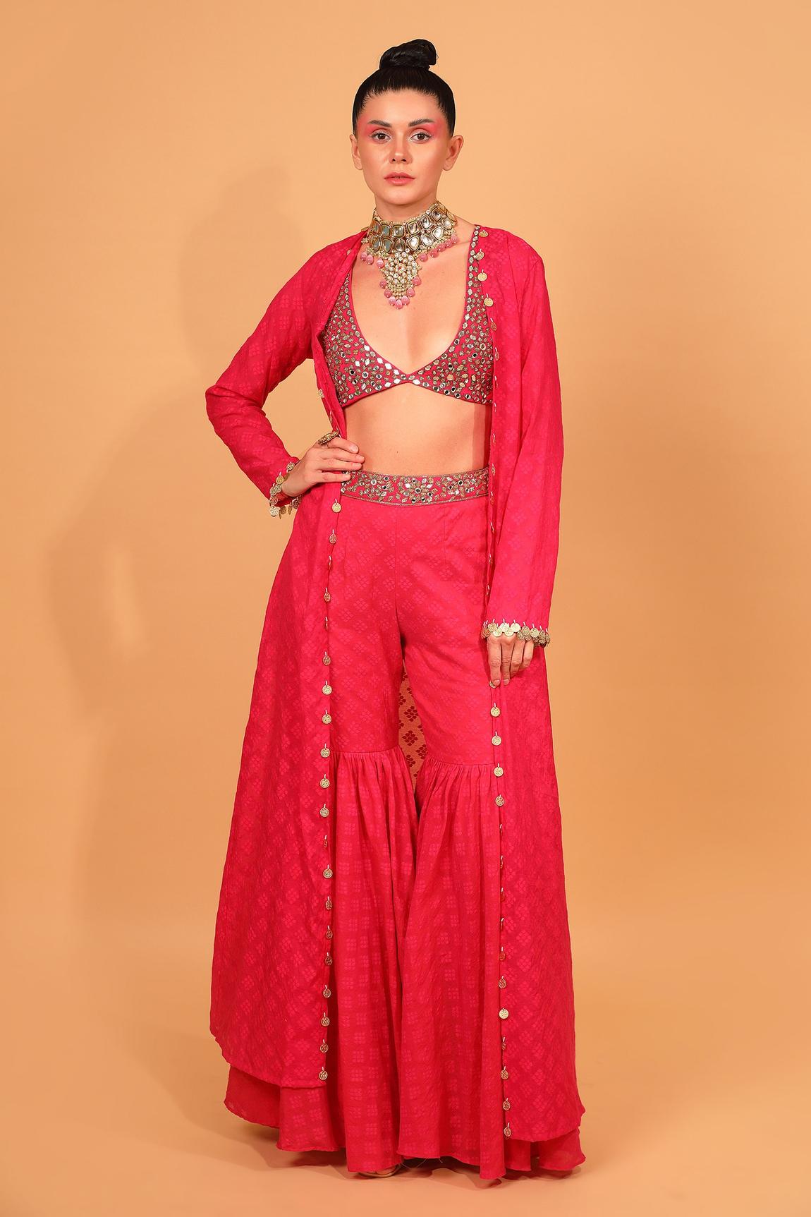 Fuchsia Chanderi Silk Sharara Set With Cape