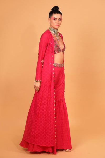 Fuchsia Chanderi Silk Sharara Set With Cape