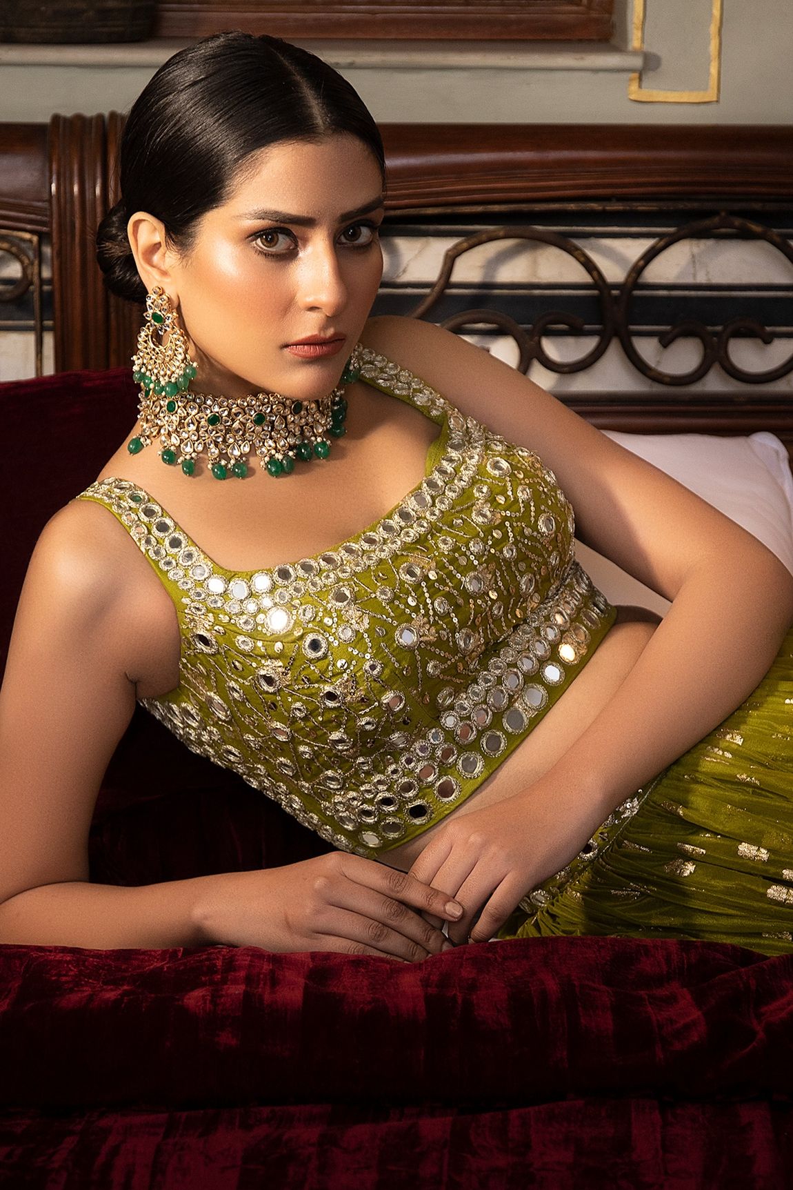 Green Banarasi Lehenga Set