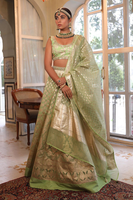 Green Banarasi Lehenga Set