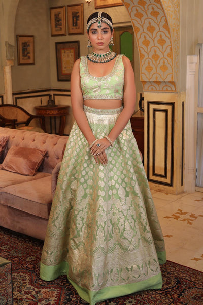 Green Banarasi Lehenga Set