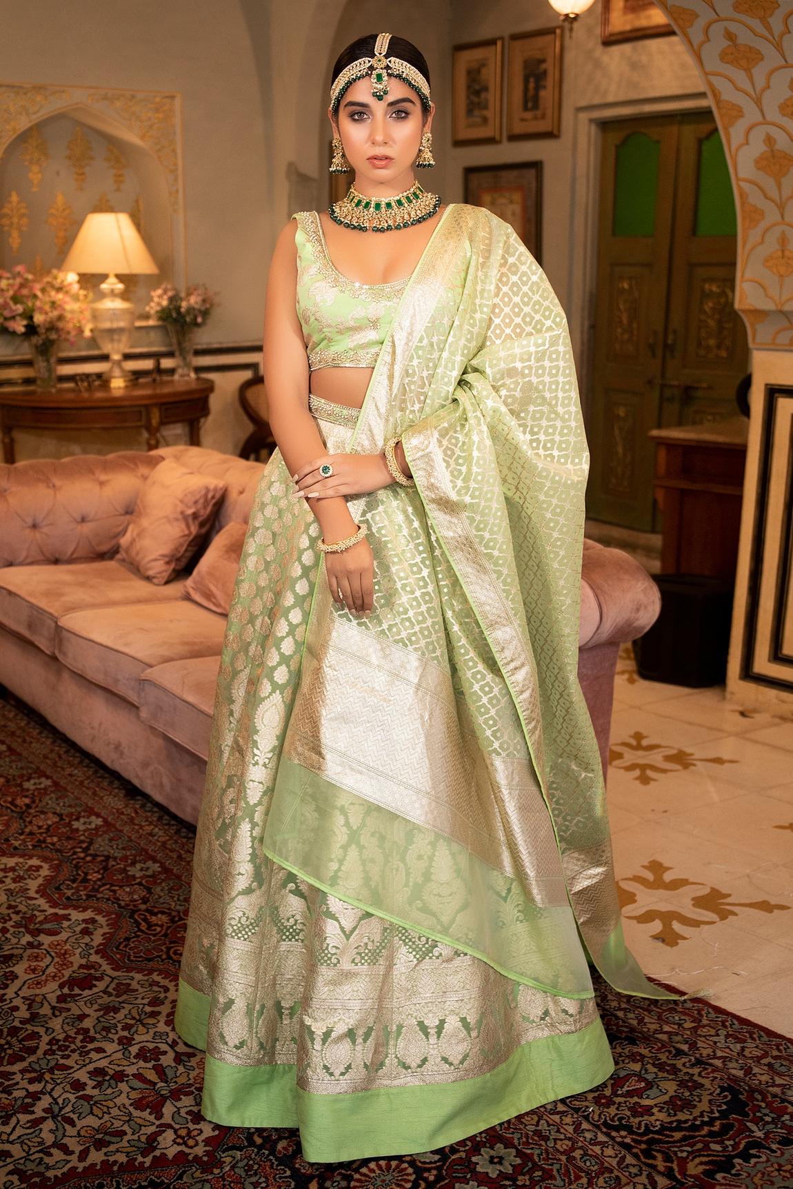 Green Banarasi Lehenga Set