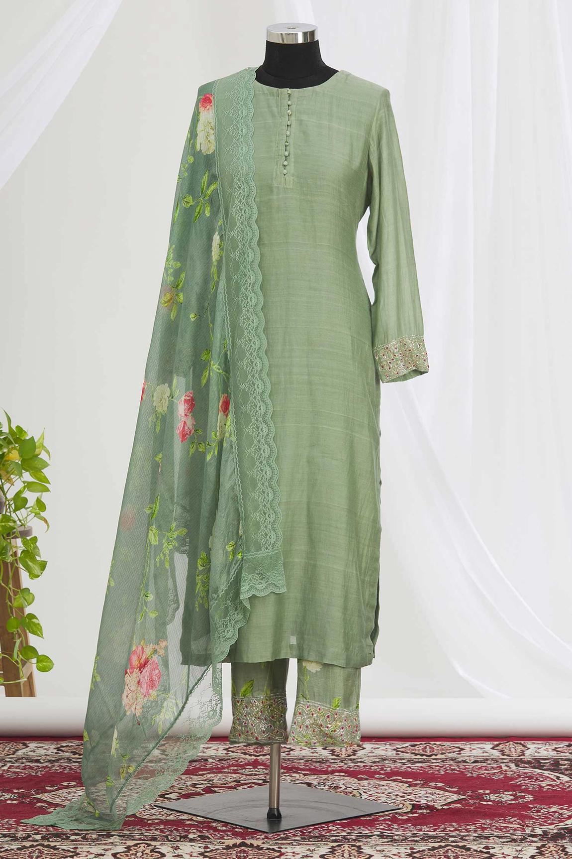 Green Embroidered Kurta Set