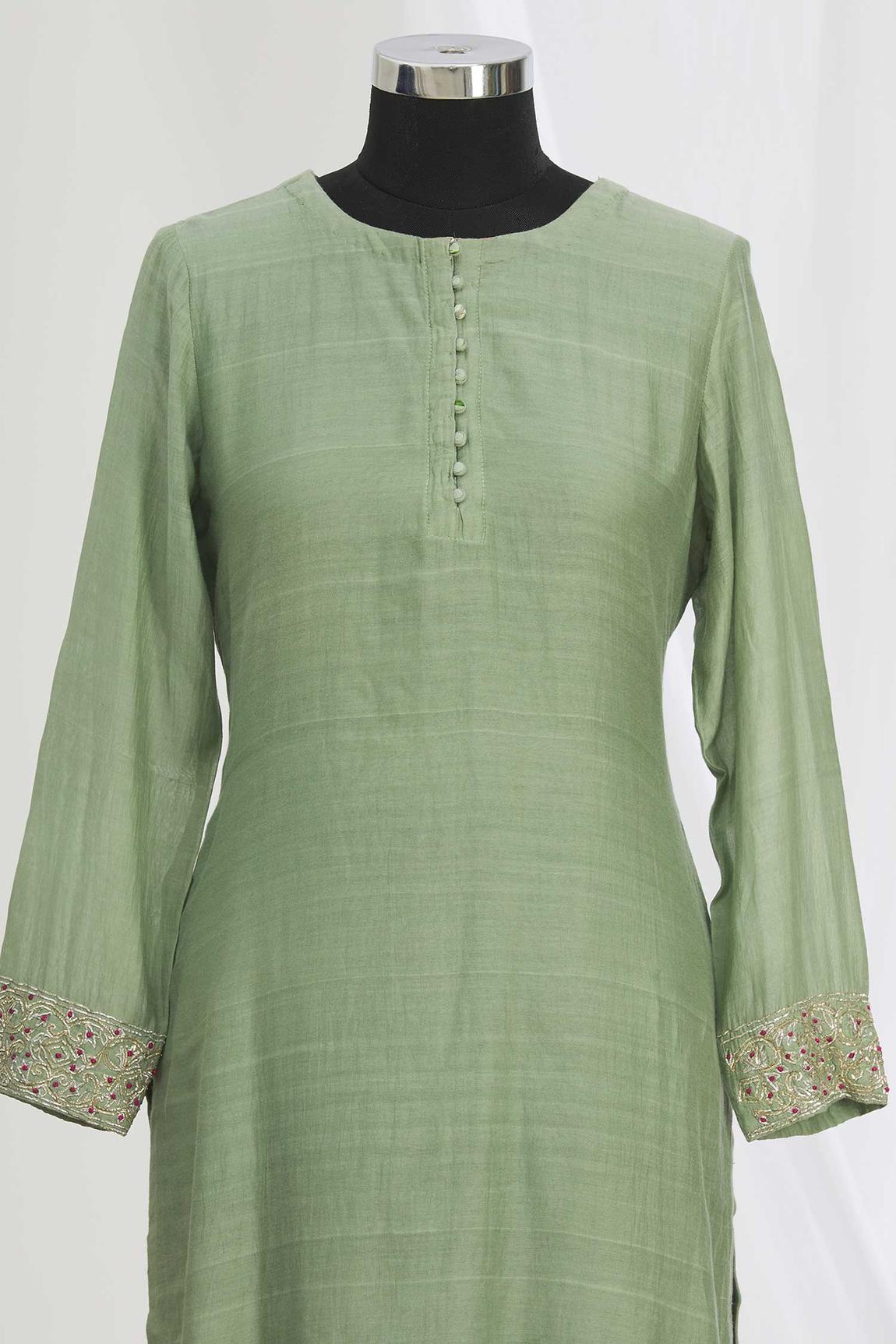 Green Embroidered Kurta Set