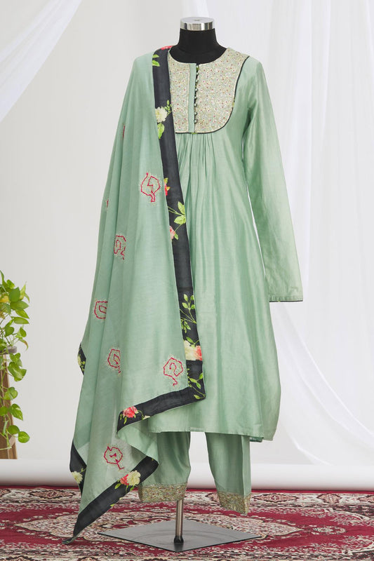 Green Embroidered Kurta Set