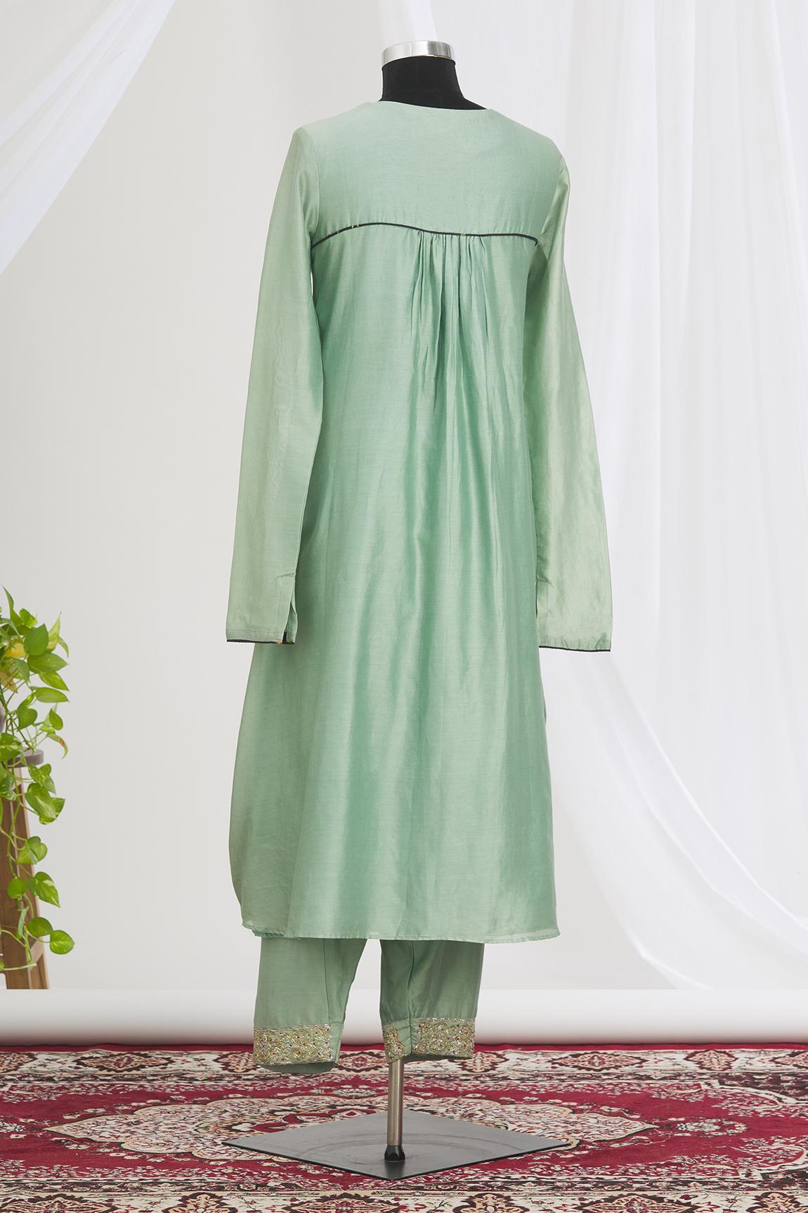 Green Embroidered Kurta Set