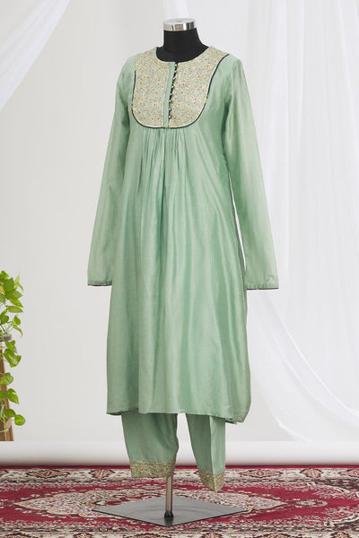 Green Embroidered Kurta Set