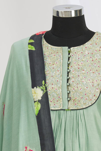 Green Embroidered Kurta Set