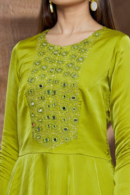 Green Organza Embroidered Kurta Gharara Set