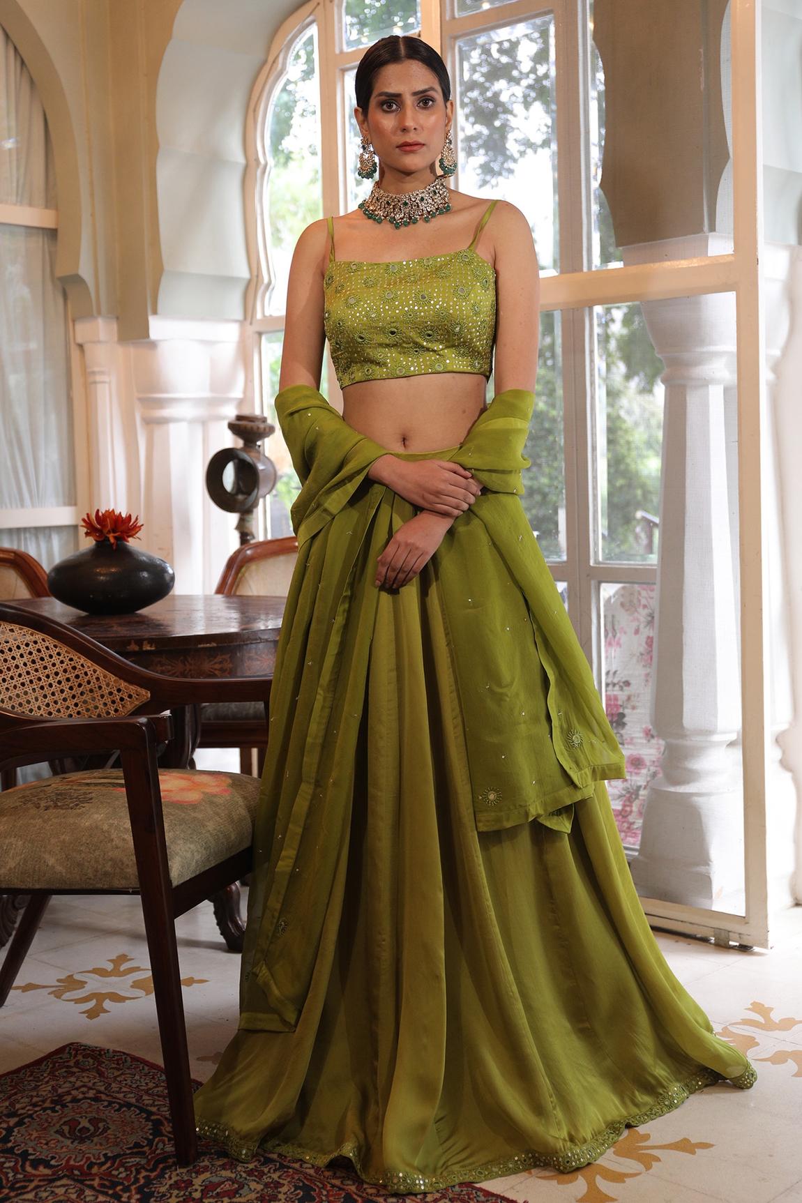 Green Organza Lehenga Set