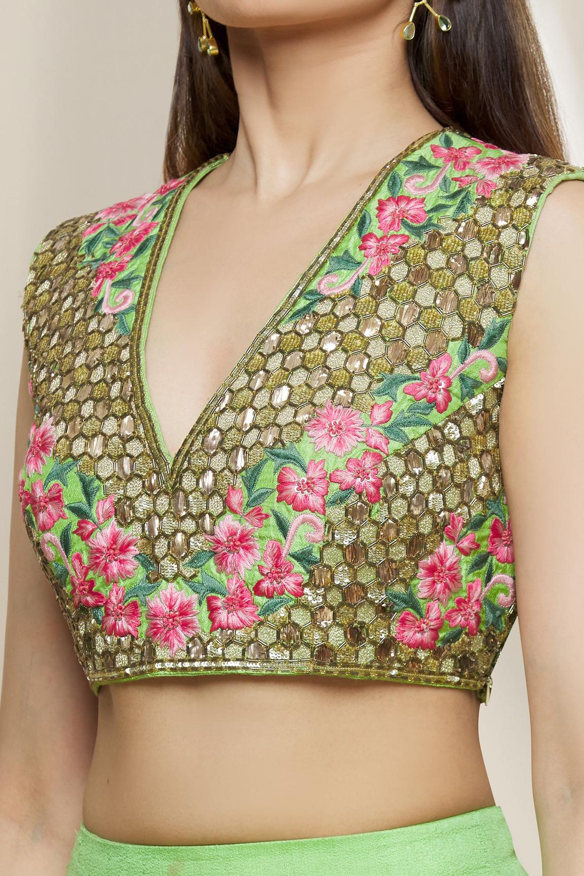 Green Raw Silk Sequin Embroidered Lehenga Set