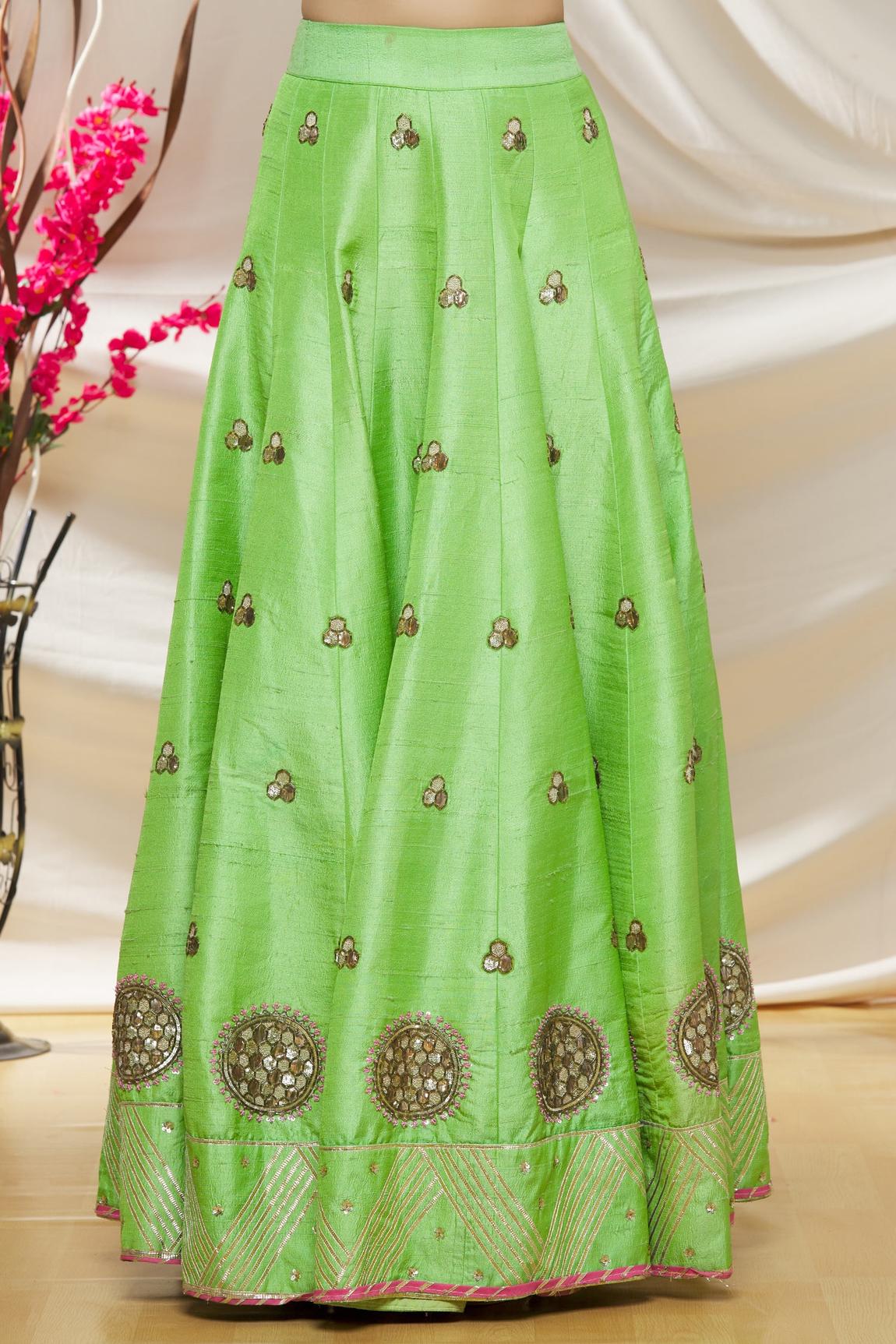Green Raw Silk Sequin Embroidered Lehenga Set