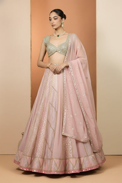 Pink and Mint Green Lehenga Set