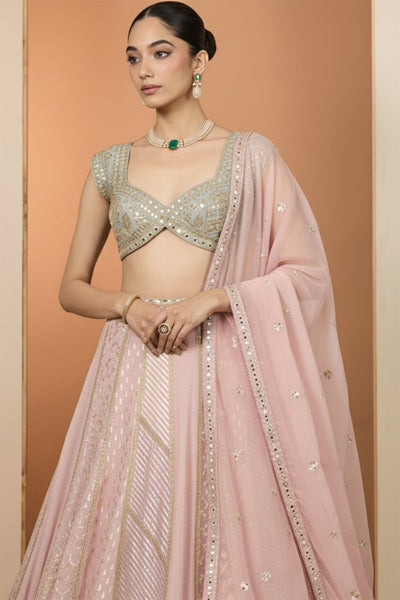 Pink and Mint Green Lehenga Set