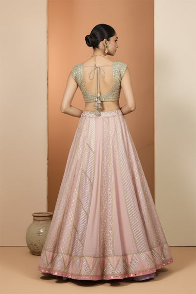 Pink and Mint Green Lehenga Set