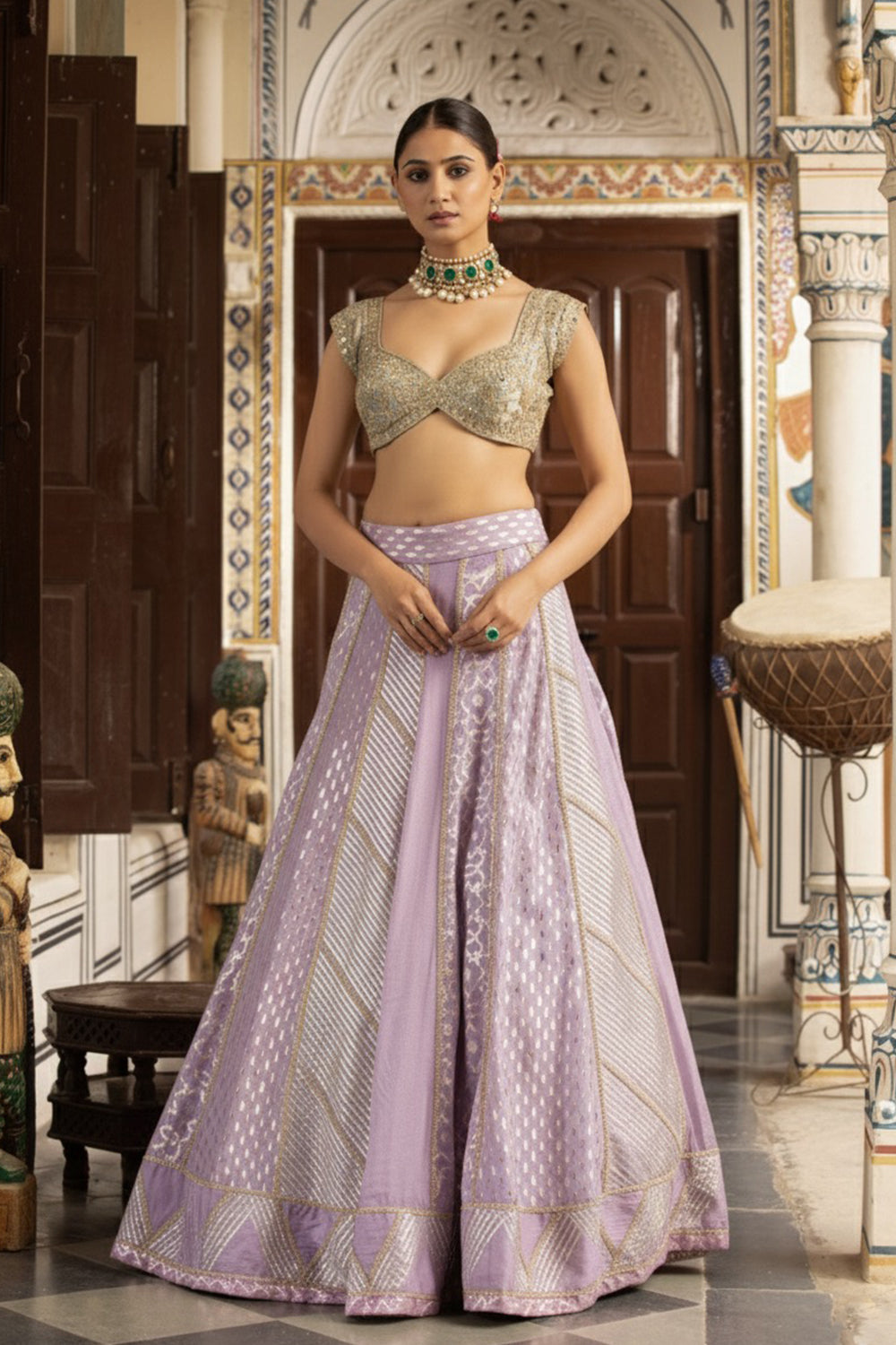 Lilac and Mint Green Lehenga Set