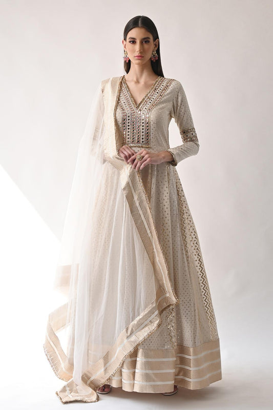 Ivory Chanderi Silk Anarkali Set