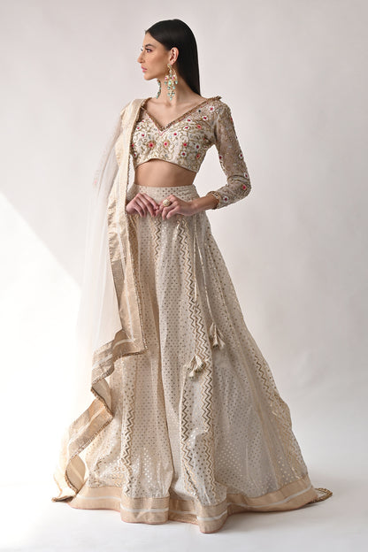 Ivory Chanderi Silk Lehenga Set