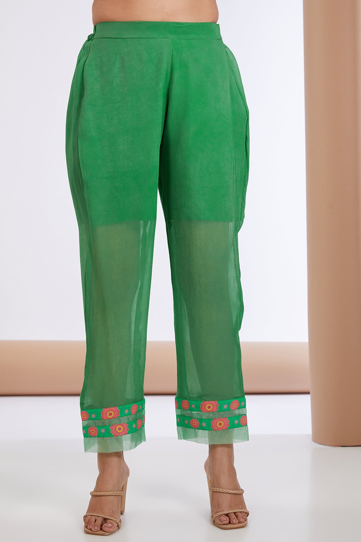 Green Georgette Floral Print Embellished Anarkali Pant Set
