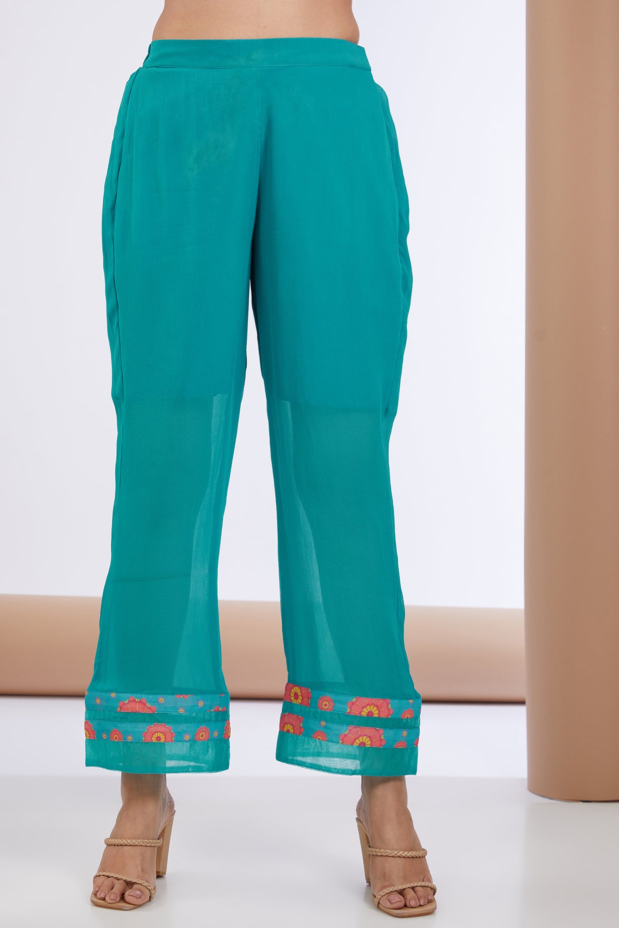 Light Blue Pleated Palazzo Pants Design by First Resort by Ramola Bachchan  at Pernia's Pop Up Shop 2024