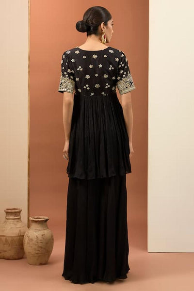 Black Viscose Chiffon Hand Embroidered Anarkali Set