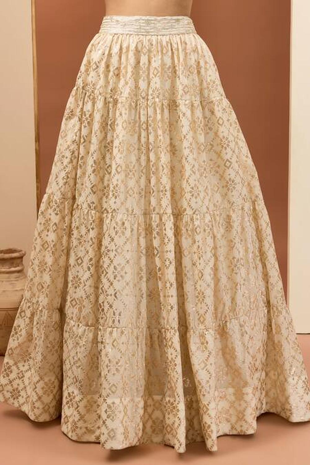 Ivory Banarasi Chanderi Embroidered Lehenga Set