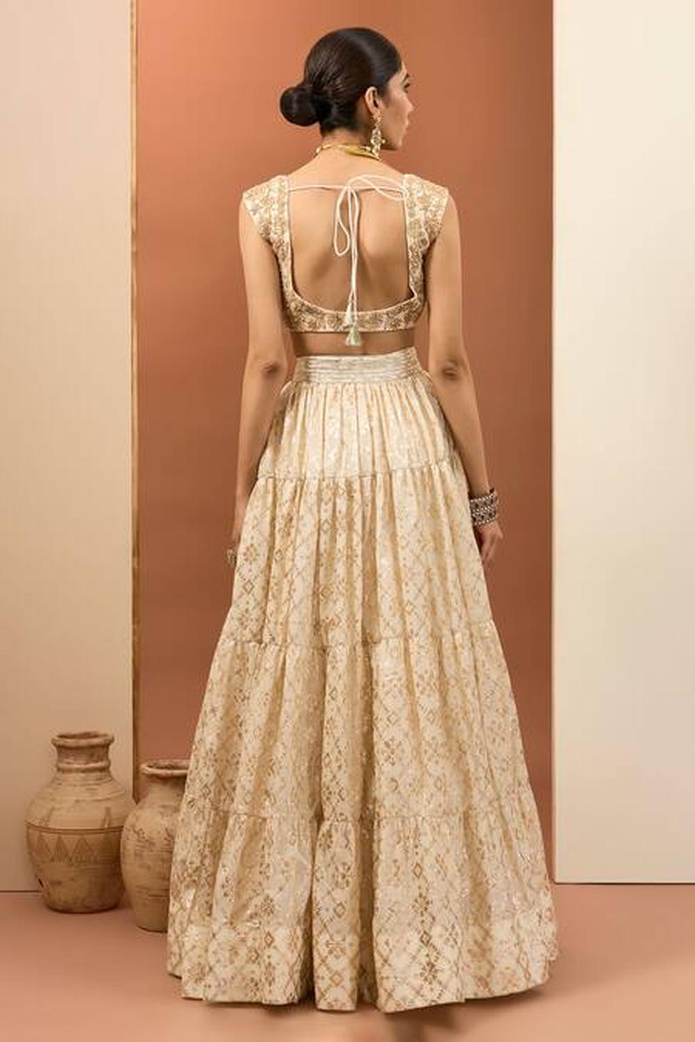 Ivory Banarasi Chanderi Embroidered Lehenga Set